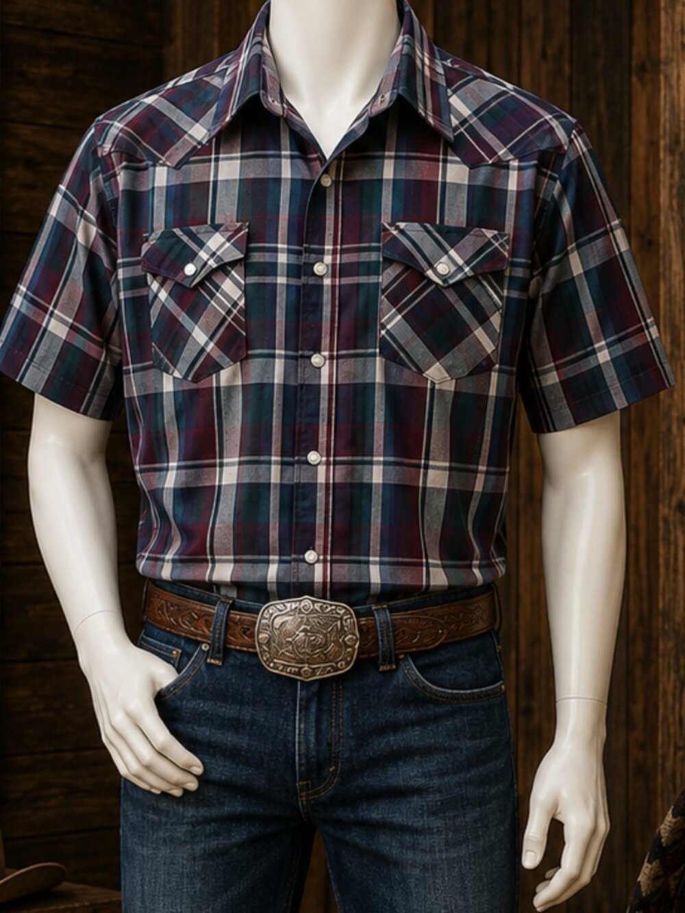 Plains Western Wear Plaid Men’s Casual Button-Down Shirt – Size XL